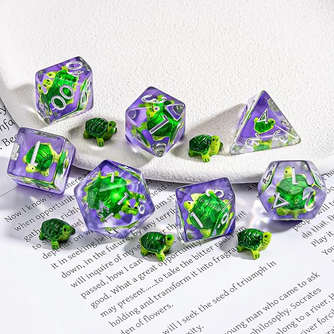 DND Resin Tortoise Dice Set, D&D Polyhedral Dice for Dungeons and Dragons RPG, MTG Role Playing Games D and D Dice 7pcs D20 D12 D10 D8 D6 D4
