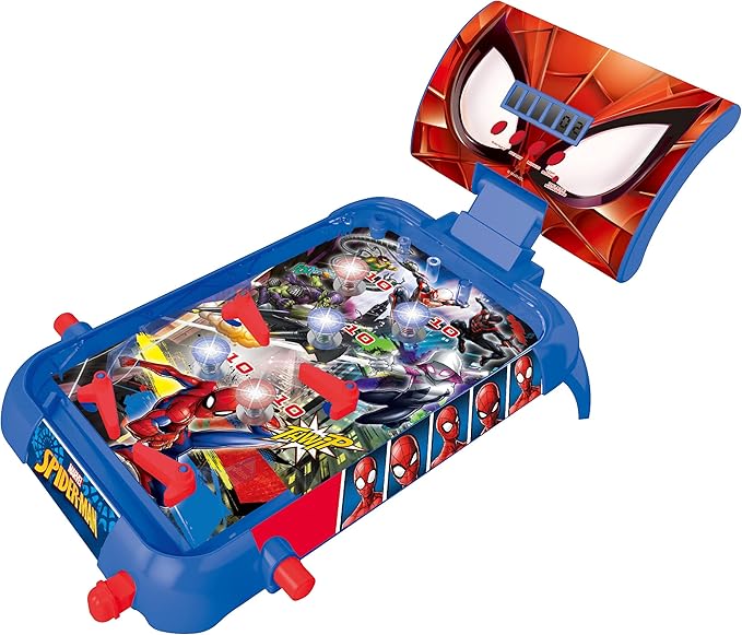 LEXIBOOK JG610SP- Spider-Man Electronic Table Pinball Machine, Action Game and Reflection for Kids and Families, LCD Display, Light and Sound Effects, Blue/Red