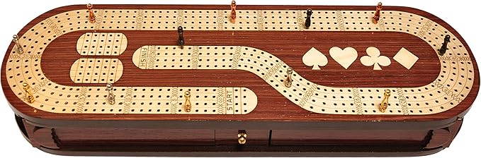 Palm Royal Handicrafts 4 Track Cribbage Board Made with Rose Wood/Maple Wood with Place of Skunk and Corner 4 Track Continuous Cribbage Board