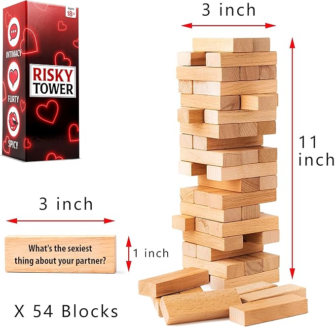 Valentines Gifts for Him Her - 54 Stacking Wooden Block Game for Him, Her, Girlfriend, Boyfriend, Wife, Husband, Couples, Anniversary Date Ideas,...