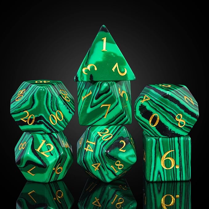 UDIXI Malachite Stone Dice Set D&D 7PCS Gemstone Dice Polyhedral DND Dice with Gift Case for Dungeons and Dragons Role Playing Games Tabletop Games