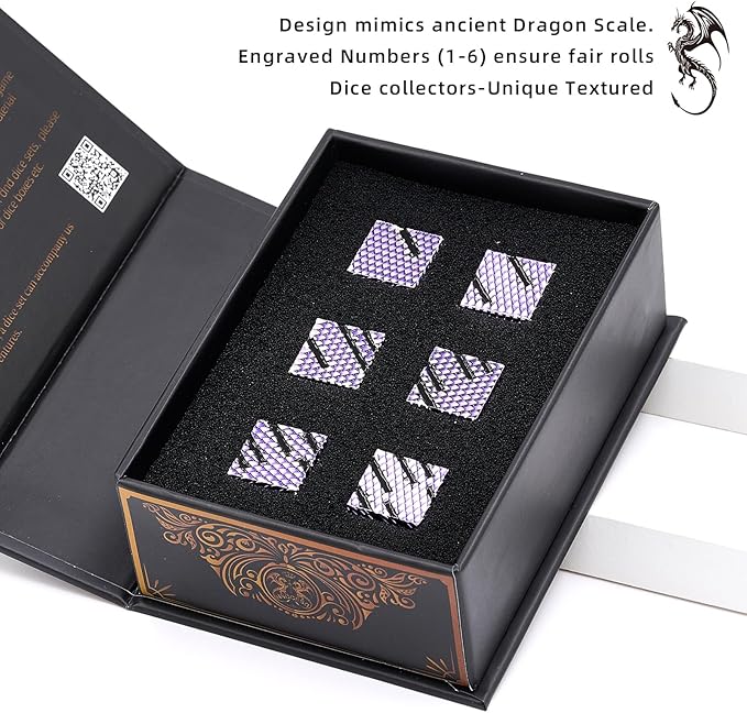 Metal Dice Set D&D, HNCCESG 6 Piece Dice Heavy Metal Dragon Scale Design DND Dice Set for Dungeons and Dragon,Tabletop RPG Game(Ls-Purple)