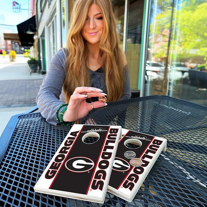 Tabletop Cornhole Game Set | Officially Licensed College Mini Football Cornhole Board Game | Includes Coins