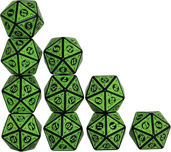 SmartDealsPro 10-Pack Retro 26mm Large 20 Sided Dice D20 Polyhedral Dice for DND RPG MTG Table Game(Retro Green)
