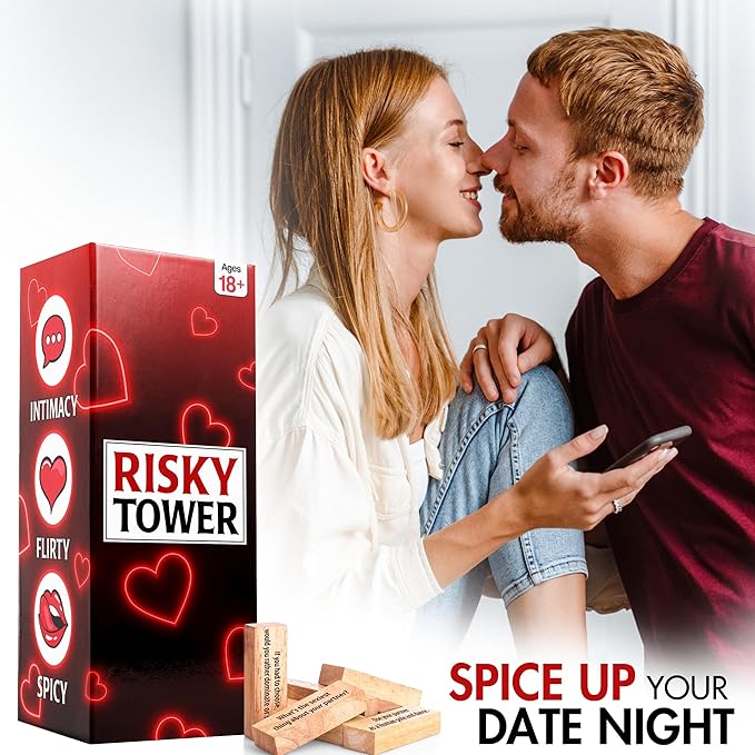 Valentines Gifts for Him Her - 54 Stacking Wooden Block Game for Him, Her, Girlfriend, Boyfriend, Wife, Husband, Couples, Anniversary Date Ideas,...