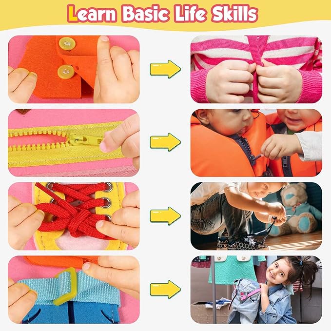 Toddler Busy Board - Montessori Toys for 2-3 Year Old Girl Birthday Gift, Educational Learning Sensory Busy Book for Two Year Old Girl, Airplane Car Travel Activities Toy for Kids Ages 2-4