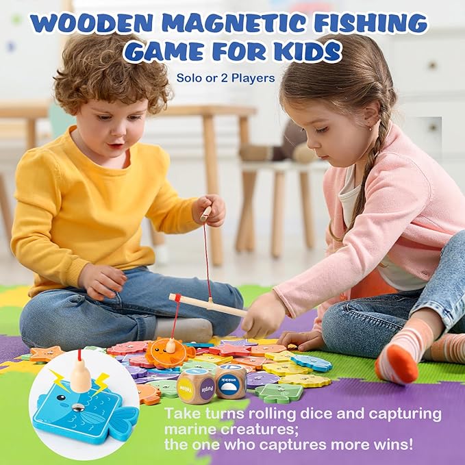 Busy edition Montessori Toys for Toddlers 1-3, Wooden Magnetic Fishing Games for Kids 3-5, Color Sorting Educational Toy for 3+ Year Old Boys Girls, Preschool Learning Toys for Toddlers 2-4 Years