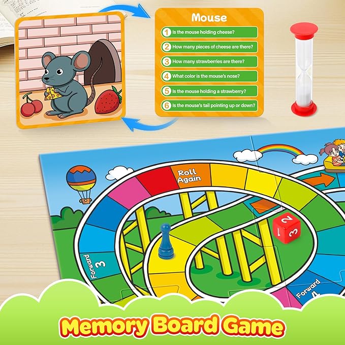 Memory Board Games for Kids and Adult, Family Night Party Games for Children, Picture Flash Cards Improve Brain Training Learning Educational Activities Develop Concentration and Observation