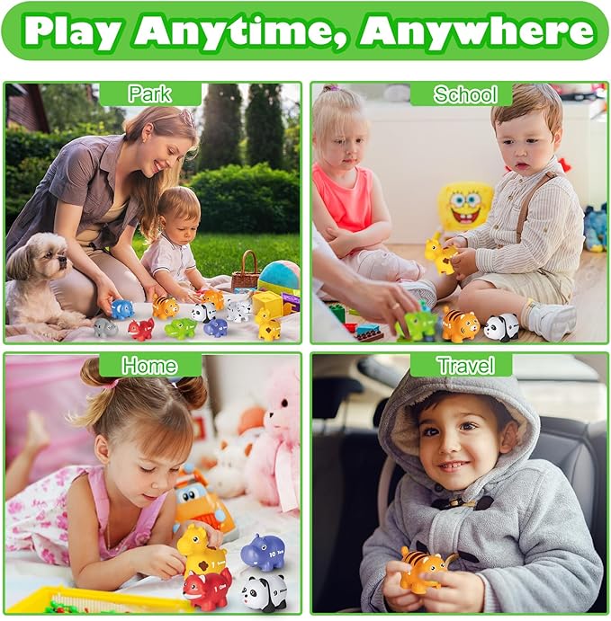 Learning Toys for 2 3 4 Year Old, 20 Pcs Number Matching Game with Digital English, 10 Different Animal Figures, Preschool Activities Montessori Fine Motor Toys for Toddlers Kids