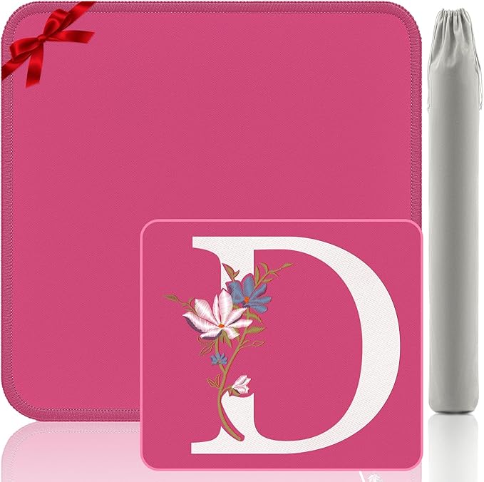 Mahjong Mat | Neoprene Anti-Slip Noise Reduction, Simple Design & Embroidery | 32.4x32.4 Inch Pink | Perfect for Mahjong, Board Games & Tile Games | Elegant Gift(Custom D Letter)