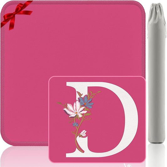 Mahjong Mat | Neoprene Anti-Slip Noise Reduction, Simple Design & Embroidery | 32.4x32.4 Inch Pink | Perfect for Mahjong, Board Games & Tile Games | Elegant Gift(Custom D Letter)