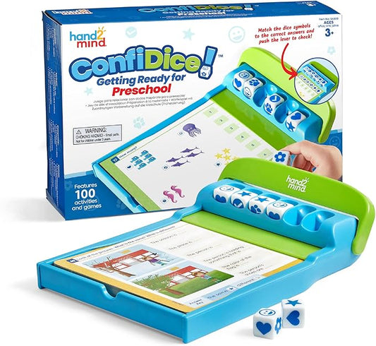 hand2mind ConfiDice! Preschool Prep, Learning Games for Toddlers, Math and Reading Workbook - 100 Activities and Games