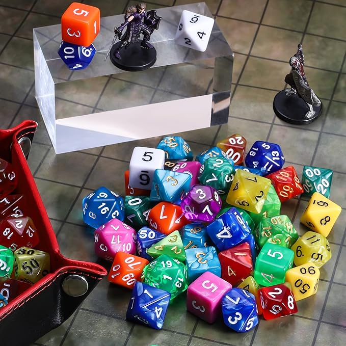 QMay DND Dice Set 15 X 7 Polyhedral Dice (105pcs) with 1 Large Flannel Bag, D&D Dice (D4 D6 D8 D10 D% D12 D20) for Dungeons and Dragons RPG MTG Table Games