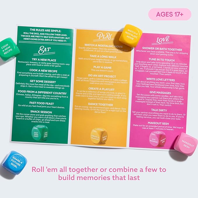 Let’s Get Deep® Date Night Dice by Relatable, Roll for 200+ Unique Date Night Ideas, Gifts, and Wedding Gifts For Couples, Includes 4 Custom Dice and Instructions, Designed For Couples Ages 18+