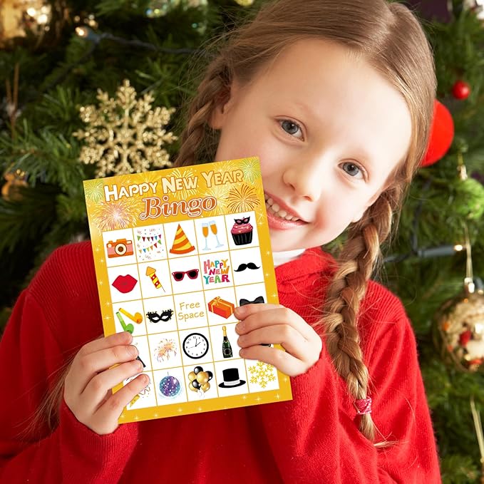 ceiba tree Happy New Year Bingo Cards New Years Eve Bingo Game 24 Players for Kids Adult Party Supply