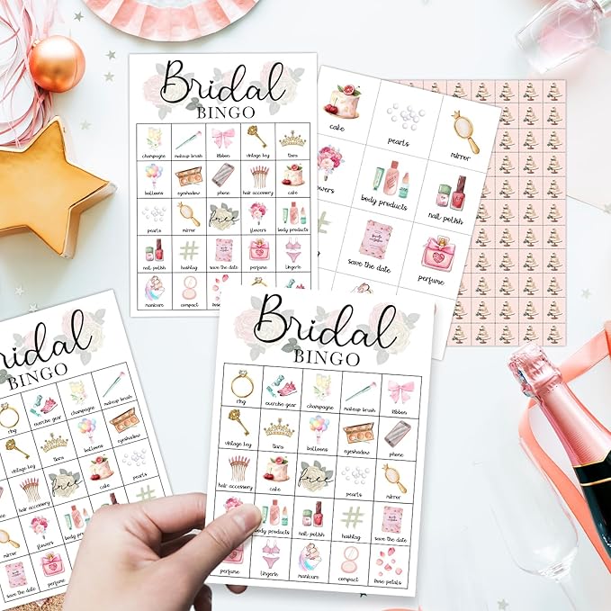 Bridal Shower Bingo Card Set - 24 Players, Wedding Shower Bachelorette Party Activities for Family Friends, Bingo Game Engagement Party Favor Supplies, for Adult Teen -10