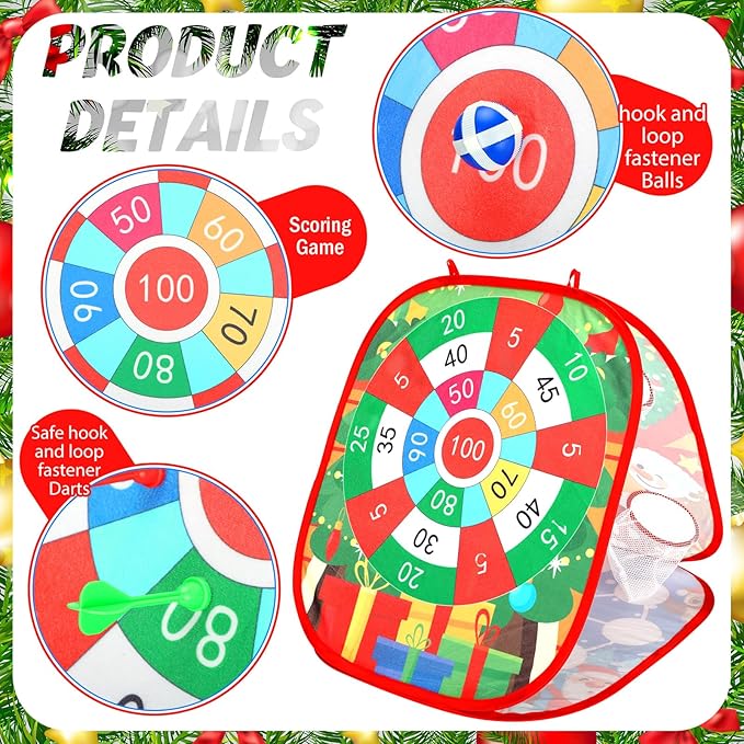 Liliful Christmas 3 in 1 Bean Bag Toss Game Set Christmas Party Games for Families Collapsible Cornhole and Dart Board Yard Outdoor Indoor Games for Boys and Girls Toys Xmas Activities Party Favors