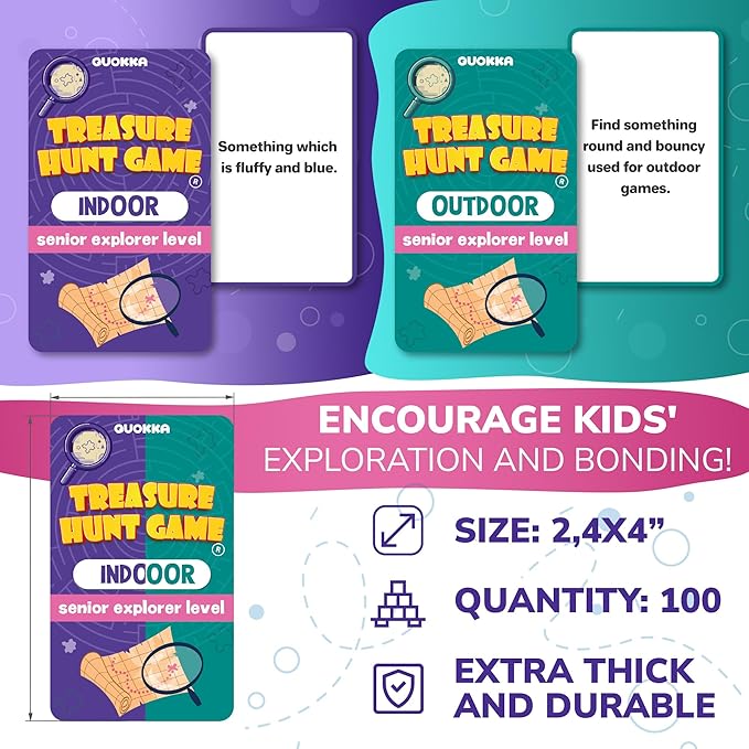 QUOKKA Scavenger Hunt for Kids Ages 4-8 - Treasure Hunting Outdoor Games for Kids 8-12 - 2 Walkie Talkies | 2 Bags | 200 Outdoor & Indoor Cards | 3 Bracelets
