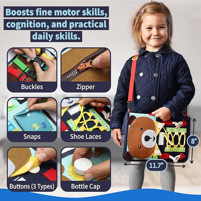 PUTSKA Busy Board Montessori Toys, Busy Book for Toddlers 3+ Years, Sensory Toys, Educational Learning Activities for Learning Fine Motor Skills, Kids Travel Essentials, Gifts for Girls Boys