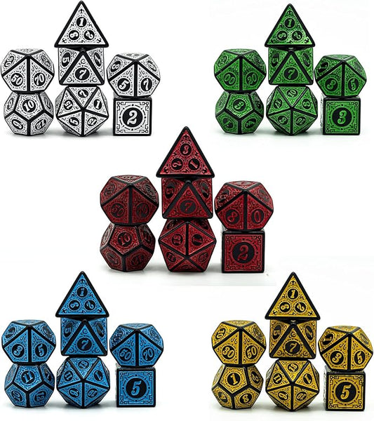 5 Sets Dice DND, Polyhedral Dice Set (35pcs) with Leather Dice Bag, D&D Dice Set for Dungeons and Dragons, RPG Table Games (Window Lattice Carved Series)