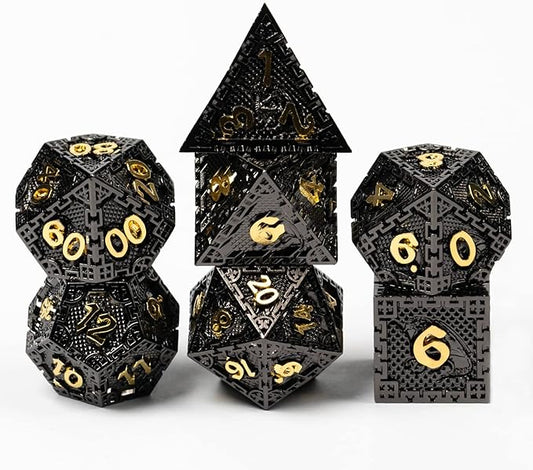 UDIXI 7PCS Metal DND Dice Set, Polyhedral Dice Set D&D Dragon d and d Dice for Role Playing Game Dungeons and Dragons and Other RPG Games (Black Golden)