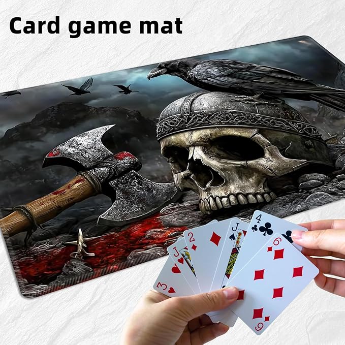for MTG Playmat with Storage Bag, for TCG Playmat and Playing Card Mat for Magic Board Games, Non-Slip Skull Axe Desk Mat, Stitched Edges Game Mat, Rollable & Foldable Card Playmat