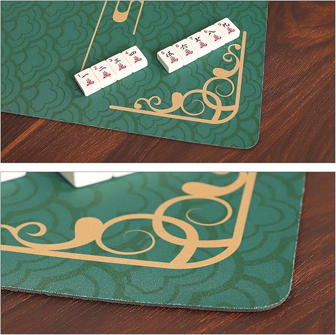 ZGME Mahjong Mat, Anti Slip & Noise Reduction Table Cover for Mahjong, Dominoes, Poker, Card, Tile and Board Games, Rubber Game Mat with Carrying Bag and 3 Dice (Green, 31.5 x31.5 Inches)
