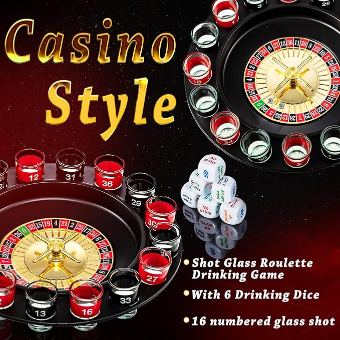 Hiboom Shot Glass Roulette Game and Drinking Dice Set - 16pcs Glasses and 2 Balls for Adults, Family Gathering, Bar, Party Supplies