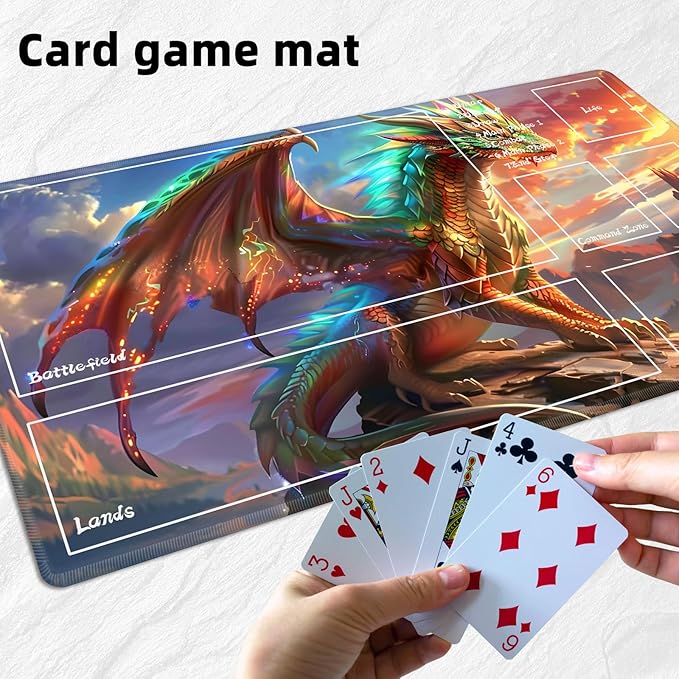 for MTG Playmat with Zones Storage Bag,for TCG Playmat and Playing Card Mat for Magic Board Games, Dragon Non Slip Stitched Edges Game Mat, Rollable Foldable Card Playmats