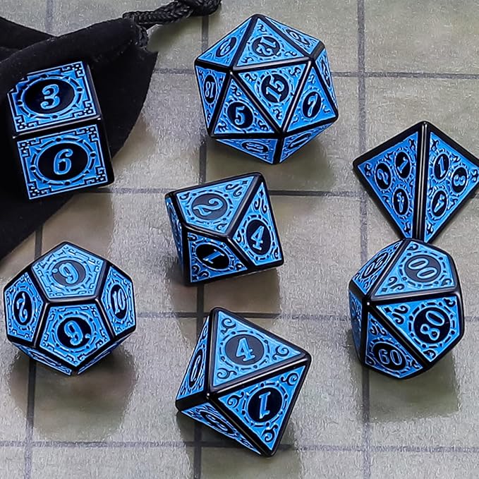 CiaraQ DND Polyhedral Dice Set for Dungeons and Dragons RPG MTG Role Playing Table Games-with 1 Dice Pouch (Blue Engraved Dice)