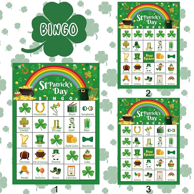 St Patrick's Day Bingo Games Cards for Adult Boy Girl, 24 Players St Patrick's Day Party Bingo Games Irish Shamrock Bingo Cards for Saint Patrick's Day Family School Classroom Activities