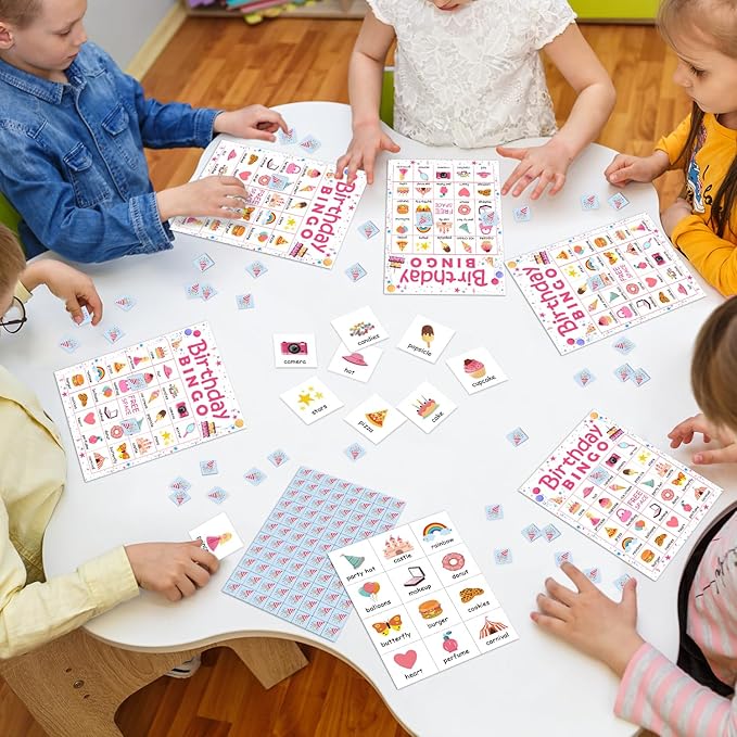 24 Players Birthday Party Bingo Game Cards, Birthday Bingo Game for Large Group, Princess Birthday Party Bingo Game Activity for Family Friend Adult Holiday -05
