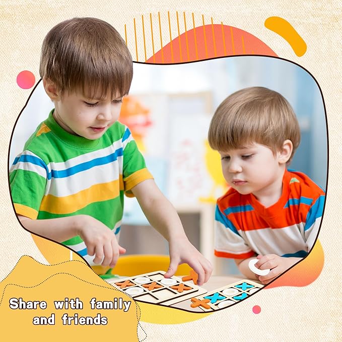 12 Pack Wooden Tic Tac Toe Games Wood Tic-Tac-Toe Bulk XO Table Chess Board Game for Boys Girls Family Activities Educational Toys Birthday Party Favors