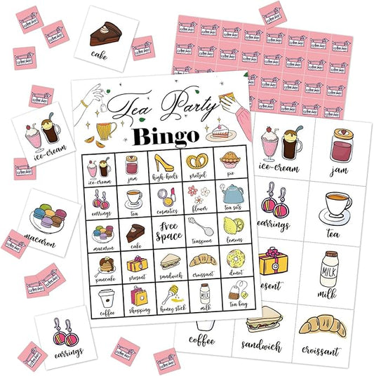 Tea Party Bingo Game 24 Players Bingo Cards for Women Men Birthday Tea Parties Favors for Women Friends Family Holiday Parties Activities Supplies Garden Party Decoration Game- JK0105