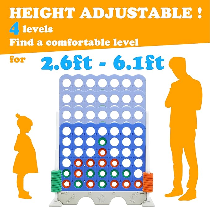 SDADI Height Adjustable Giant 4-in-a-Row Game, 2-in-1 Jumbo 4-to-Score with Golf Set, Indoor/Outdoor Fun for Kids, Adults, and Family, White