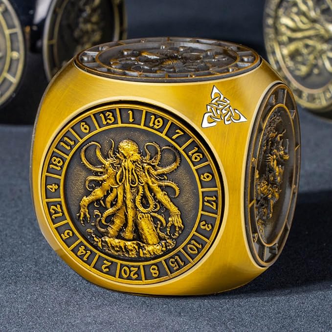7 in 1 Spinner DND Dice Set, Metal D and D Dragon Dice with Gift Box, Role Playing Dice, Gold