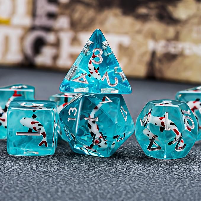 Fish/Animal Resin D&D Dice Set, 7pcs Polyhedral Dice (D4, D6, D8, D10, D12, D20, D%) for Dungeons and Dragons, RPG, MTG, Role Playing Games