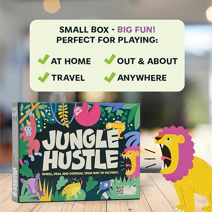 Jungle Hustle: Wheel, deal & conceal your way to victory | Avoid the Armadillos of Doom! | Quick to learn card game | Ideal for kids, teens & adults | Perfect for home or travel | Small box, huge fun!