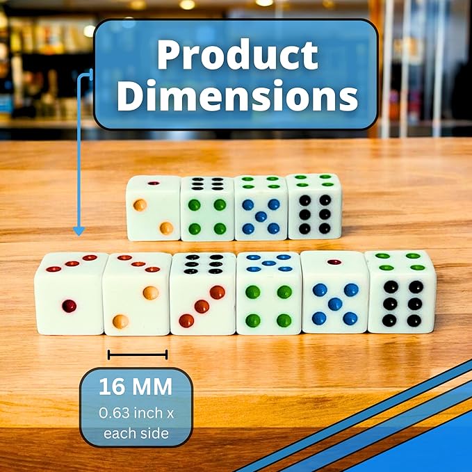 Luck Lab 10 Piece D6 Multicolor Pip Dice Pack - Acrylic 16mm Square Edge Standard Dice for RPG MTG DND Table Games and Board Games, Storage Bag Included (White Multicolor)