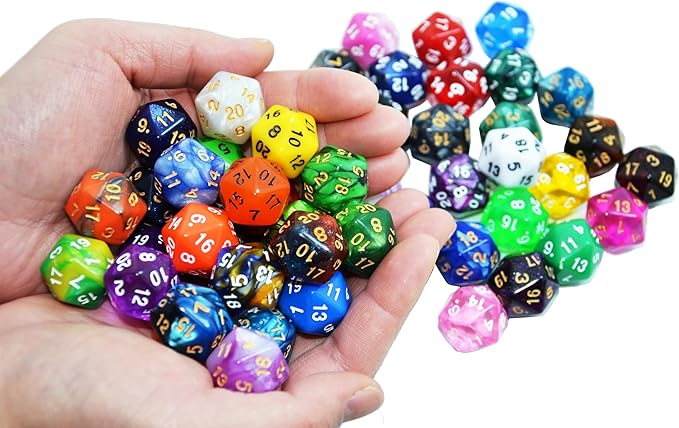 SmartDealsPro 50-Pack D20 20 Sided Dice Polyhedral Dice with Pouch for DND RPG MTG Table Game (D20, Mix Color)