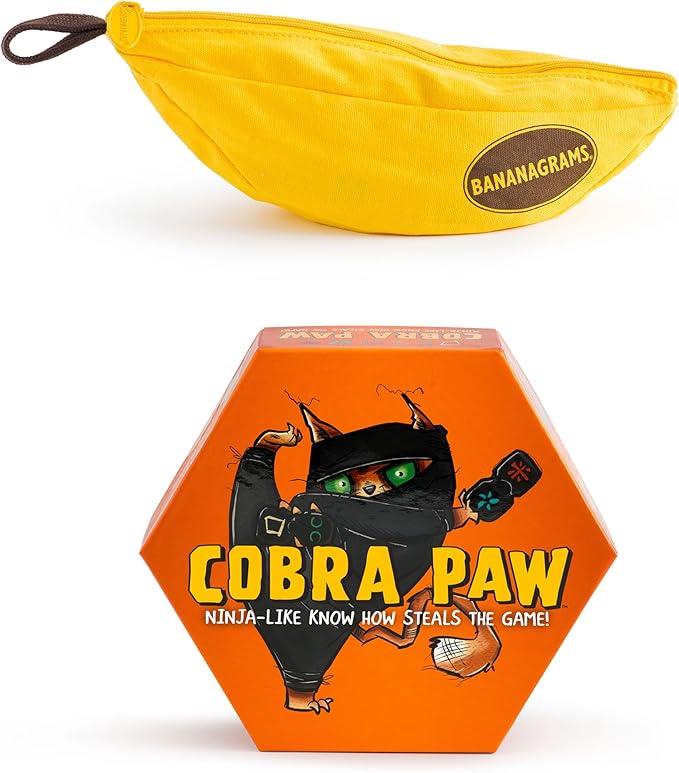 Bananagrams Classic & Cobra Paw Bundle. Fast-Paced Word Game & Tile-Snatching Fun for Kids & Families. Educational, Competitive, and Perfect for Game Nights, Parties, or On-The-Go Play.