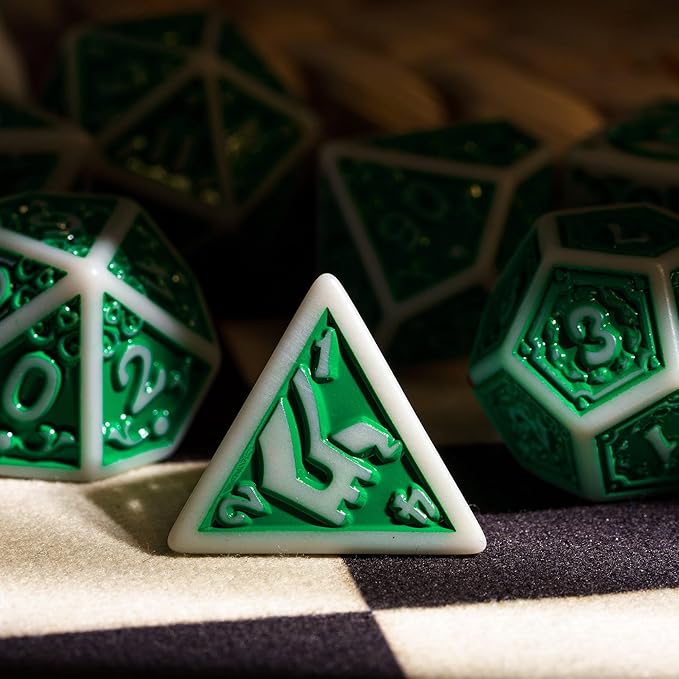 7-Die DND Dice Set New Pattern Polyhedral Dice Set with Leather Bag D&D Dice Set for Dungeons and Dragons RPG MTG Table Games(Gray Green)