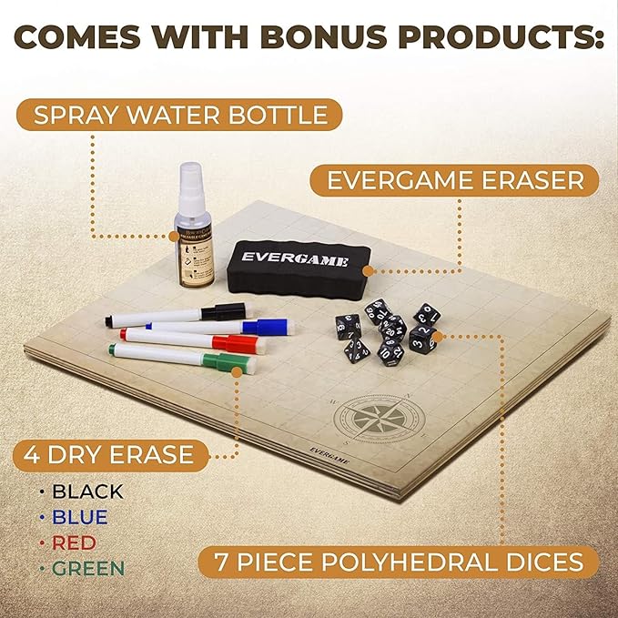 Dungeons & Dragons Game Mat - 23x27 - Ultimate DND Board Game Map w/Dice Set - Double-Sided w/Hex & Square Grid - Epic Role Playing Gaming Experience