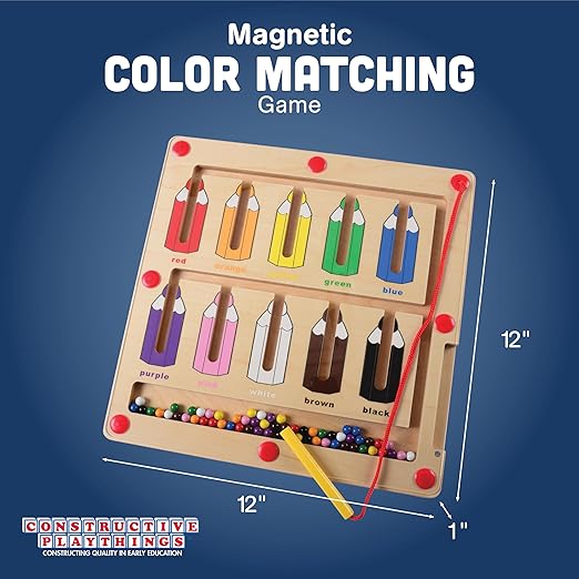 Constructive Playthings Color Matching Game with Magnetic Toys for Kids Ages 3+, Wooden Magnetic Color Sorting and Counting Montessori Educational Kids Game