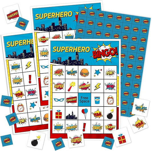 Superhero Bingo Card Set - 24 Players, Activities for Family Party, 5x7 inches Bingo Game Kit, Friends Bingo Game New Year Activities Supplies, Festival Gift for Adult Teen -05
