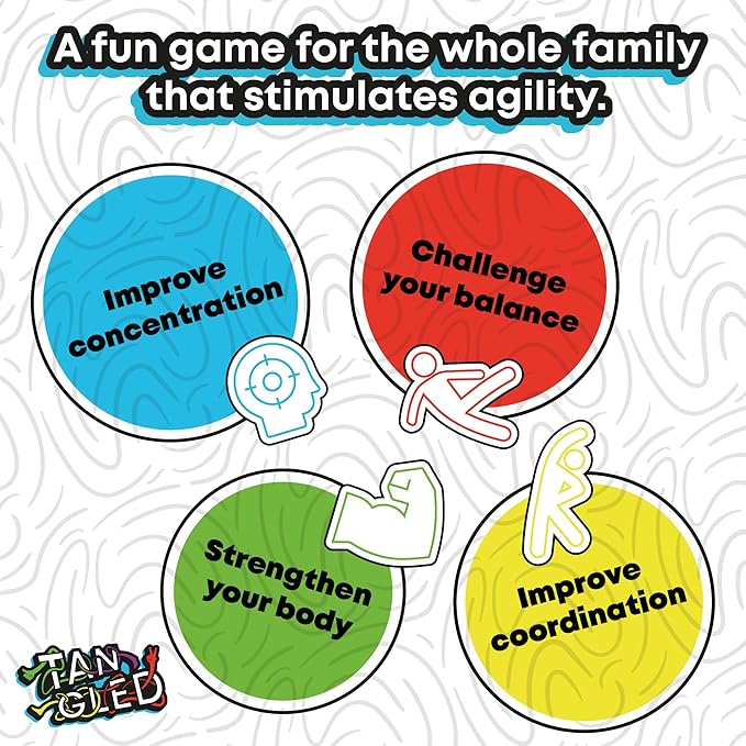 RONDA Tangled Game Family and Friends Board Game Exciting and Fun Twister Style Game, Includes Spinner and Large Play Mat Perfect for Ages 15 and Up
