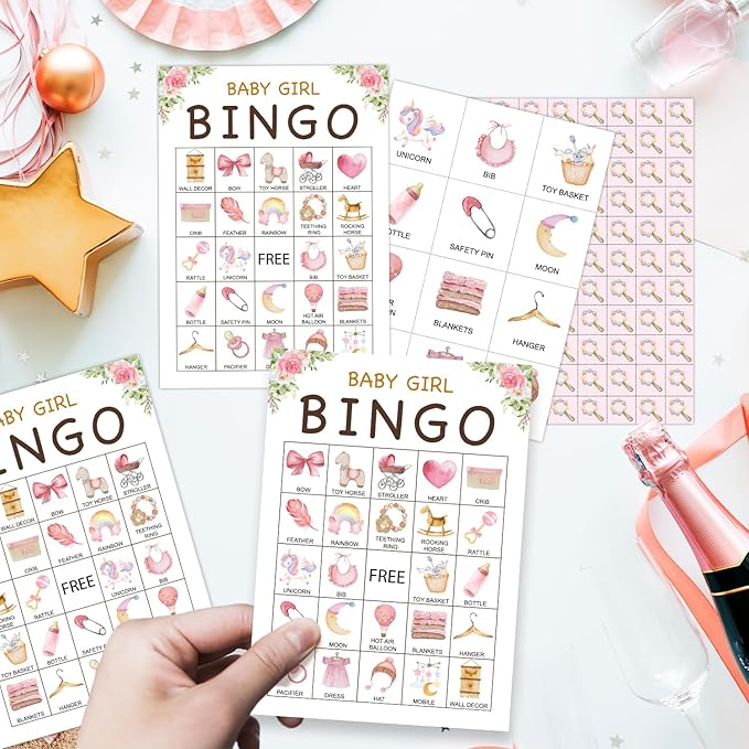 Floral Gender Reveal Bingo Game Cards - 24 Players, Neutral Gender Reveal Party Activities for Family Friends, Bingo Game Pregnancy Announcement Party Favor Supplies