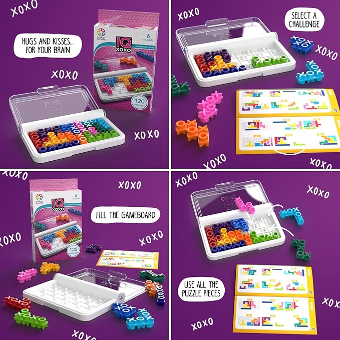 SmartGames IQ XOXO Portable Travel Game Featuring 120 Challenges for Ages 6 - Adult