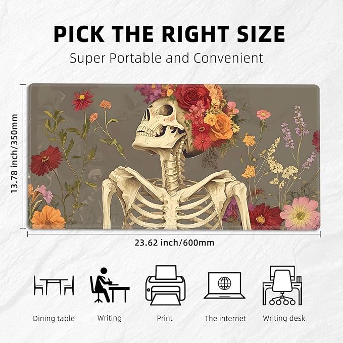for MTG Playmat with Storage Bags, Card Playmat for TCG Card Playing Game,Rollable & Foldable for PTCG and Board Game Mat for Cards,Non-Slip Skull Flower Desk Mat for Home Office