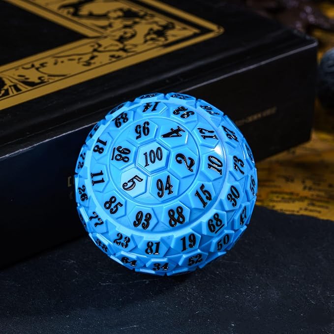 100 Sided Polyhedral Dice, Single D100 Game Dice, 100 Sided Cube with Black Pouch, D100 Die 48MM (Blue with Black Number)